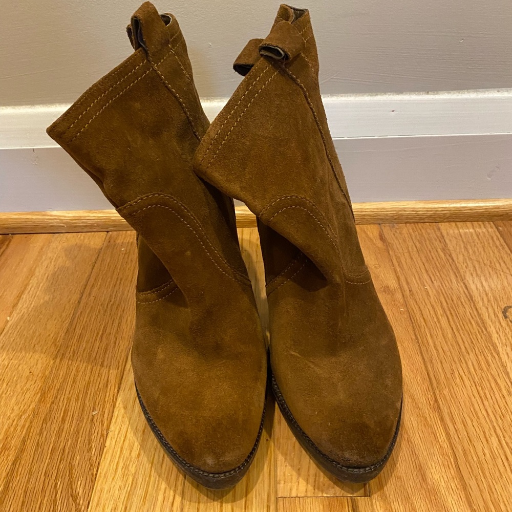 BCBG Generation brown suede bootie with platform base. Size 11